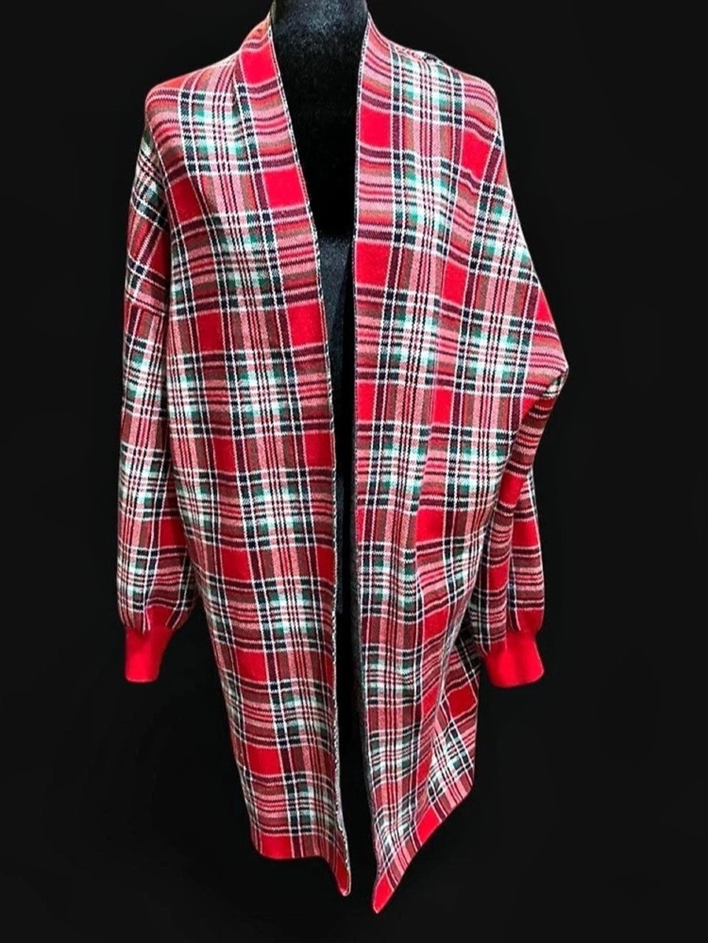 Crown & Ivy Buffalo Plaid Knit Cowl Neck Wrap Duster Cardigan Large